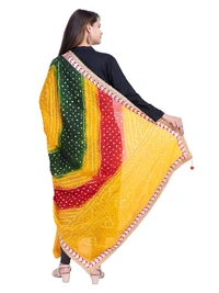 PK HUB®  women's BANDHANI SILK dupatta with BANDHEJ work panna"40" and length 2.40 meter - FREE SIZE, Multicolor