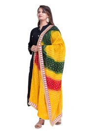PK HUB®  women's BANDHANI SILK dupatta with BANDHEJ work panna"40" and length 2.40 meter - FREE SIZE, Multicolor