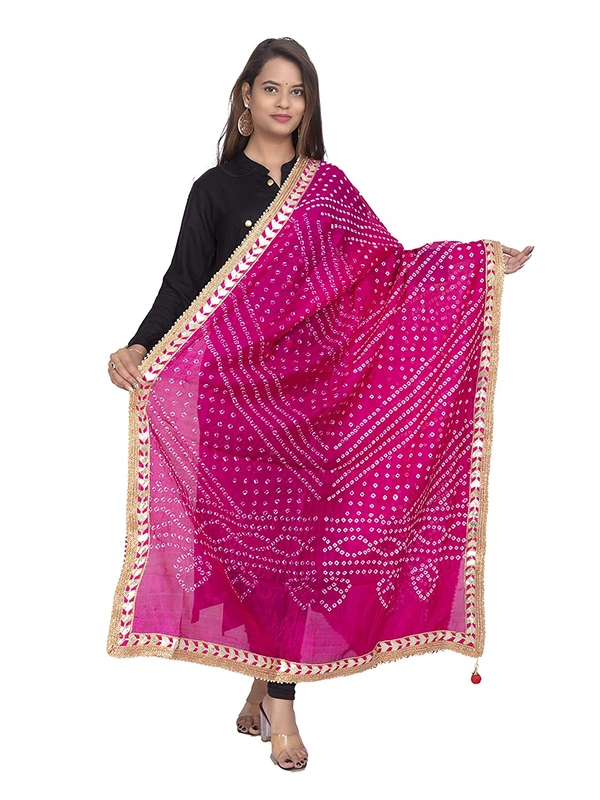 PK HUB®  women's BANDHANI SILK dupatta with BANDHEJ work panna"40" and length 2.40 meter - FREE SIZE, Pink