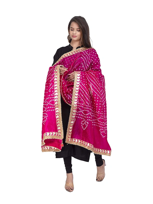 PK HUB®  women's BANDHANI SILK dupatta with BANDHEJ work panna"40" and length 2.40 meter - FREE SIZE, Pink