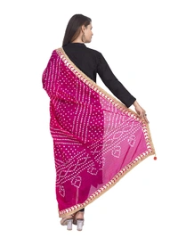 PK HUB®  women's BANDHANI SILK dupatta with BANDHEJ work panna"40" and length 2.40 meter - FREE SIZE, Pink