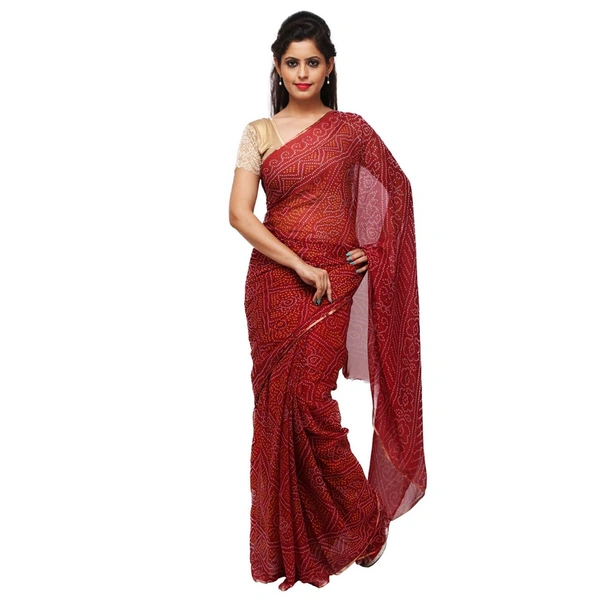 PK HUB® Women's Chiffon Bandhnai Printed Saree With Blouse Piece - Maroon