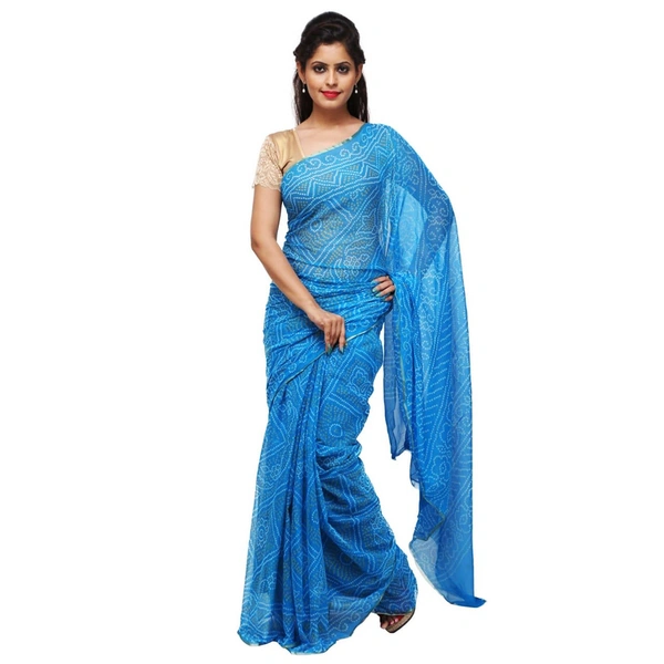 PK HUB® Women's Chiffon Bandhnai Printed Saree With Blouse Piece - Sky Blue
