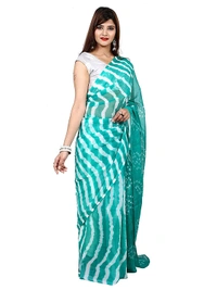 PK HUB® Women's Chiffon Bandhnai Printed Saree With Blouse Piece - Sky Blue