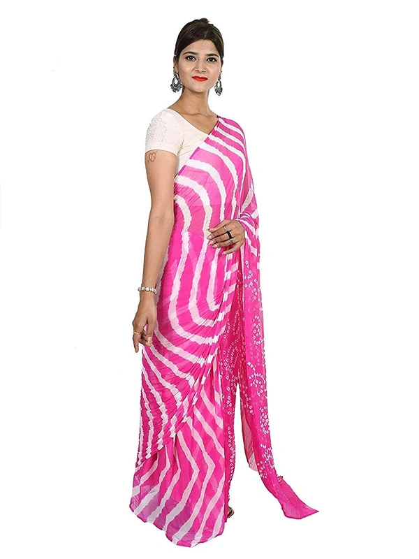 PK HUB® Women's Chiffon Bandhnai Printed Saree With Blouse Piece - Green