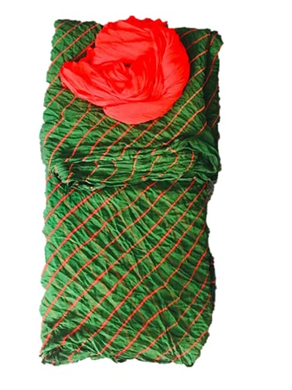 PK HUB® Women's Chiffon multi leheriya Saree With Blouse Piece - Green