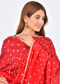 PK HUB® Women's Jaipuri Rajasthani Silk Bandhani Bandhej Multi and single-Colored Dupatta with Small mugji border and latkan - FREE SIZE, Red