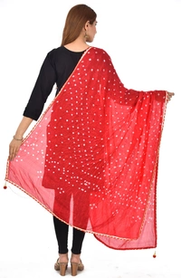 PK HUB® Women's Jaipuri Rajasthani Silk Bandhani Bandhej Multi and single-Colored Dupatta with Small mugji border and latkan - FREE SIZE, Red
