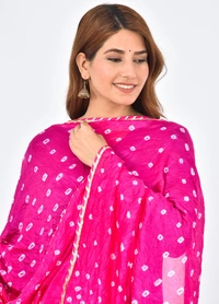PK HUB® Women's Jaipuri Rajasthani Silk Bandhani Bandhej Multi and single-Colored Dupatta with Small mugji border and latkan - FREE SIZE, Pink