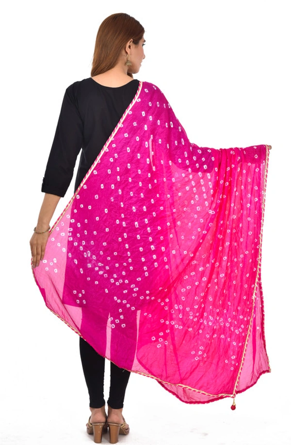 PK HUB® Women's Jaipuri Rajasthani Silk Bandhani Bandhej Multi and single-Colored Dupatta with Small mugji border and latkan - FREE SIZE, Pink