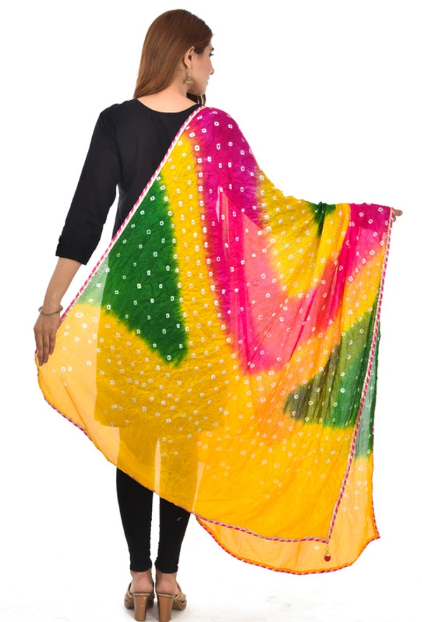 PK HUB® Women's Jaipuri Rajasthani Silk Bandhani Bandhej Multi and single-Colored Dupatta with Small mugji border and latkan - FREE SIZE, Multicolour