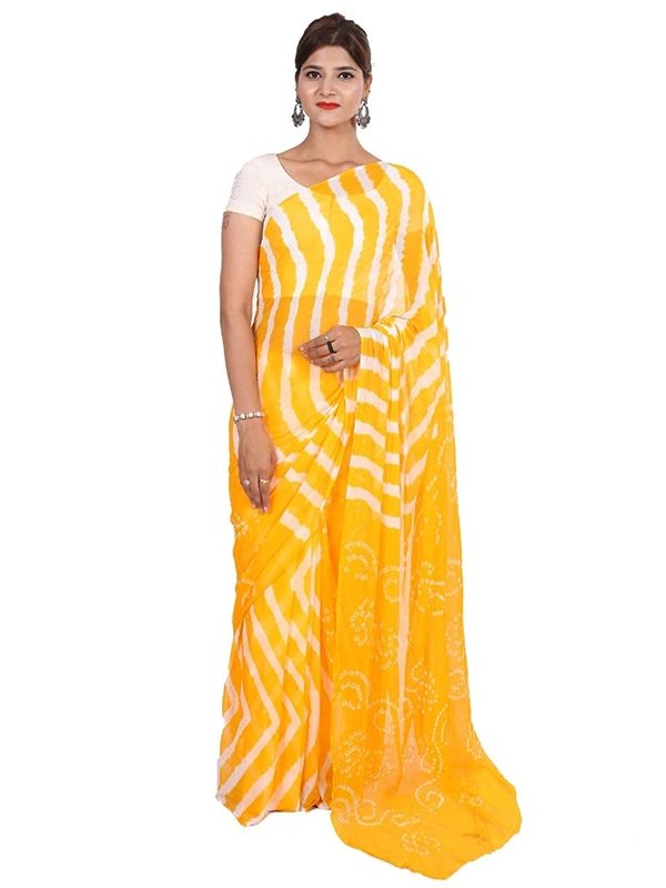 PK HUB® Women's Plain Weave Chiffon Saree With Blouse Piece - Lemon Yellow