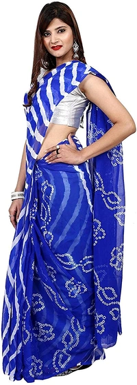 PK HUB® Women's Plain Weave Chiffon Saree With Blouse Piece - Parrot Green