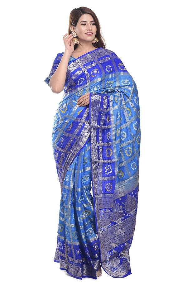 PK HUB® Women's silk rajasthani bandhej gharchola saree - Sky Blue