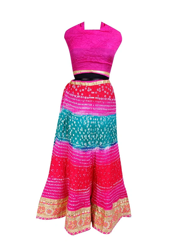 PK HUB® Women's Silk Semi-stitched Lehenga Choli - Free Size, pink red