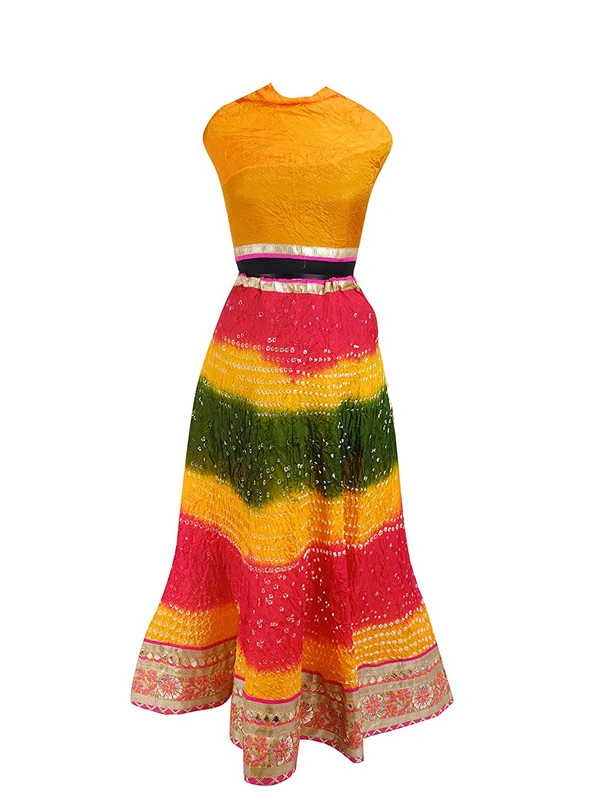 PK HUB® Women's Silk Semi-stitched Lehenga Choli - Free Size, yellow green red