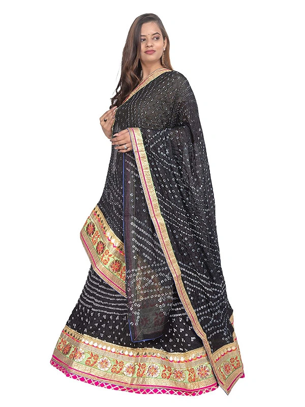 PK HUB® Women's Silk Semi-stitched Lehenga Choli - Free Size, Black