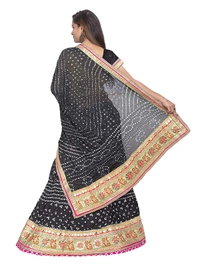 PK HUB® Women's Silk Semi-stitched Lehenga Choli - Free Size, Black