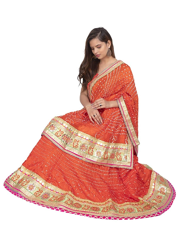 PK HUB® Women's Silk Semi-stitched Lehenga Choli - Free Size, Orange