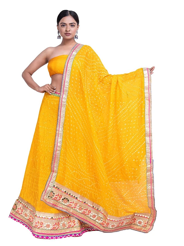 PK HUB® Women's Silk Semi-stitched Lehenga Choli - Free Size, Yellow
