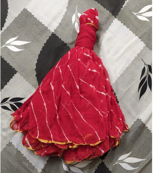 PK HUB®Women's Chiffon Leheriya Saree With Same Color Blouse Piece - Red