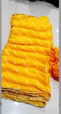 PK HUB®Women's Chiffon Leheriya Saree With Same Color Blouse Piece - Yellow