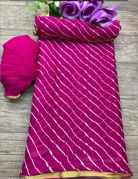 PK HUB®Women's Chiffon Leheriya Saree With Same Color Blouse Piece - Pink