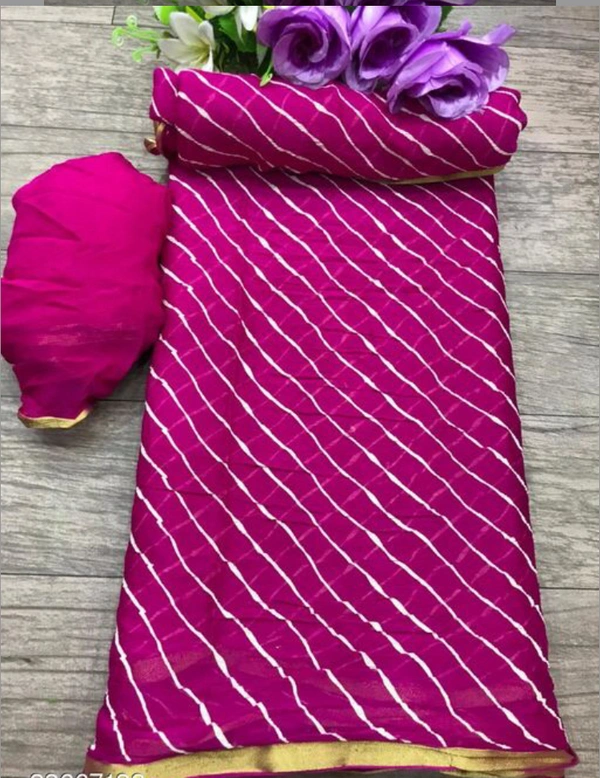 PK HUB®Women's Chiffon Leheriya Saree With Same Color Blouse Piece - Pink