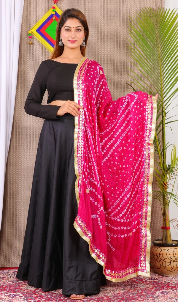 PK MART Dresses Jaipuri Rajasthani Women's Art Silk Bandhani Bandhej Dupatta With Heavy Mirror Work (Free size) - Free Size