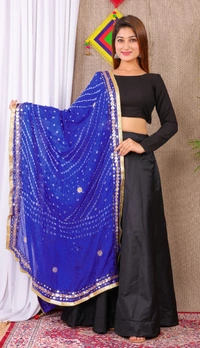 PK MART Dresses Jaipuri Rajasthani Women's Art Silk Bandhani Bandhej Dupatta With Heavy Mirror Work (Free size) - Free Size, Blue