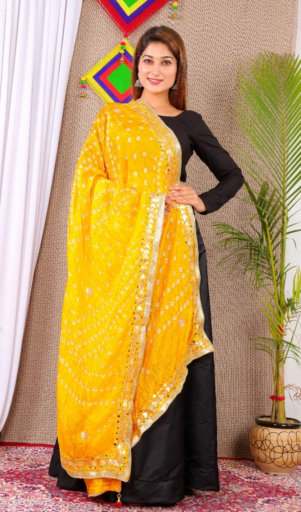 PK MART Dresses Jaipuri Rajasthani Women's Art Silk Bandhani Bandhej Dupatta With Heavy Mirror Work (Free size) - Free Size