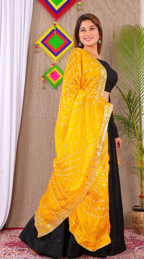 PK MART Dresses Jaipuri Rajasthani Women's Art Silk Bandhani Bandhej Dupatta With Heavy Mirror Work (Free size) - Free Size