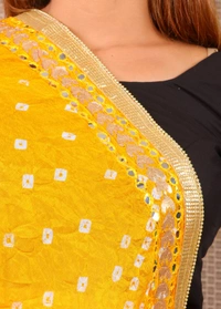 PK MART Dresses Jaipuri Rajasthani Women's Art Silk Bandhani Bandhej Dupatta With Heavy Mirror Work (Free size) - Free Size