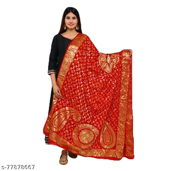 PK HUB PK MART Women's Art Silk Banarasi Bandhej Ghatchola Dupatta (2.5 - mtr) - FREE SIZE, Red