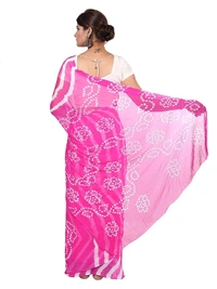 PK MART Women's art silk Zari butti Handmade Bandhej saree with zari weaving border fabric - Gold & Red