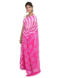 PK MART Women's art silk Zari butti Handmade Bandhej saree with zari weaving border fabric - Gold & Red