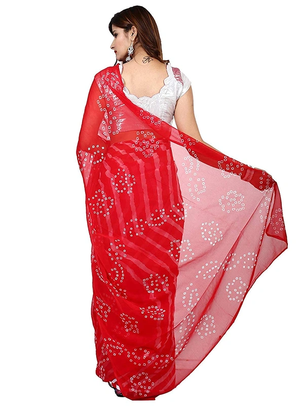 PK MART Women's art silk Zari butti Handmade Bandhej saree with zari weaving border fabric - Red & Green