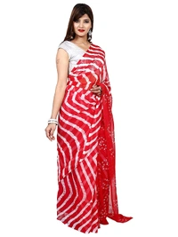 PK MART Women's art silk Zari butti Handmade Bandhej saree with zari weaving border fabric - Red & Green