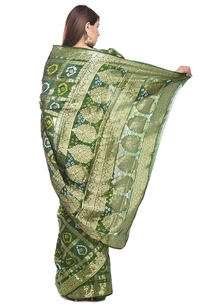 PK MART Women's art silk Zari butti Handmade Bandhej saree with zari weaving border fabric - Sky Blue