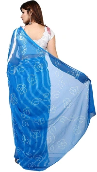 PK MART Women's art silk Zari butti Handmade Bandhej saree with zari weaving border fabric - Sky Blue