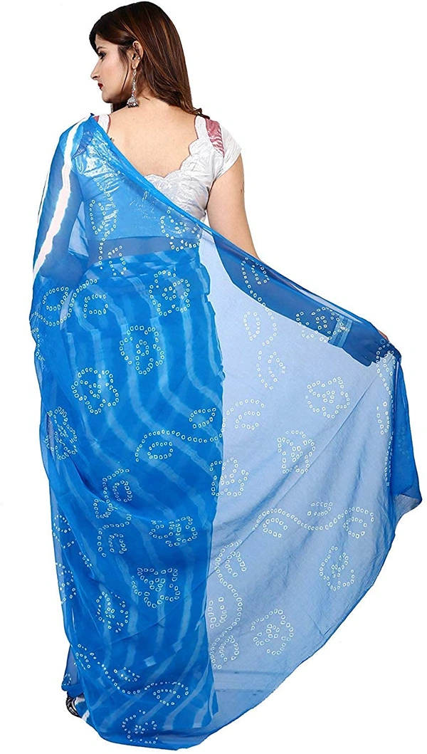 PK MART Women's art silk Zari butti Handmade Bandhej saree with zari weaving border fabric - Sky Blue