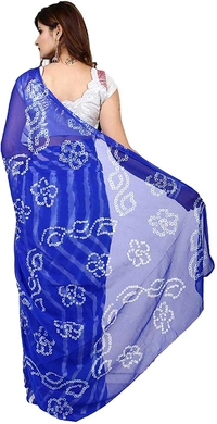 PK MART Women's art silk Zari butti Handmade Bandhej saree with zari weaving border fabric - White & Red