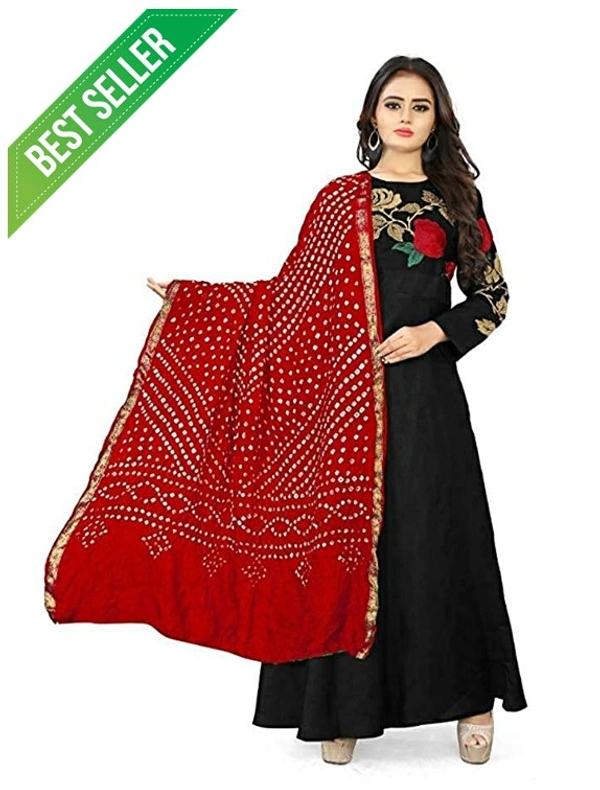 PK HUB PK MART women's BANDHANI SILK dupatta with BANDHEJ work  Shine colour panna"40" and length 2.40 meter - FREE SIZE, Red