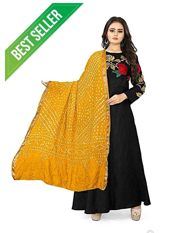 PK HUB PK MART women's BANDHANI SILK dupatta with BANDHEJ work  Shine colour panna"40" and length 2.40 meter - FREE SIZE, Yellow