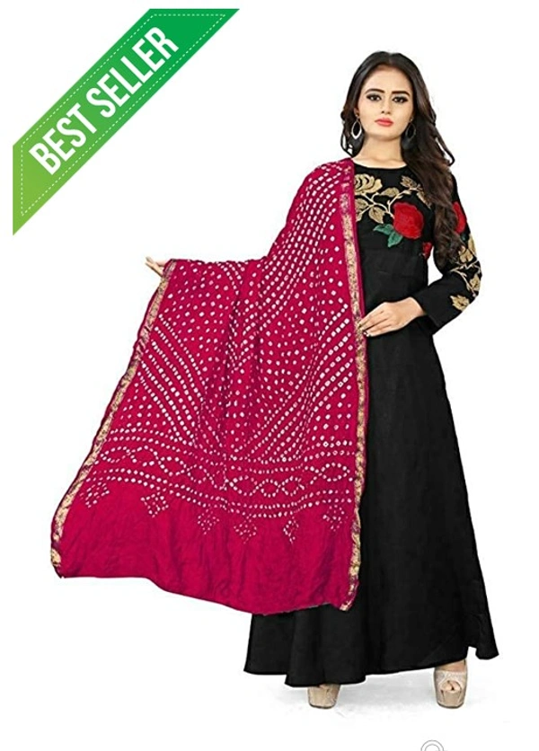 PK HUB PK MART women's BANDHANI SILK dupatta with BANDHEJ work  Shine colour panna"40" and length 2.40 meter - FREE SIZE, Pink