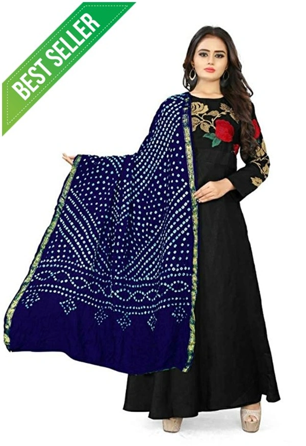 PK HUB PK MART women's BANDHANI SILK dupatta with BANDHEJ work  Shine colour panna"40" and length 2.40 meter - FREE SIZE, Navy Blue