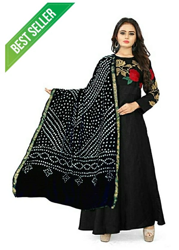 PK HUB PK MART women's BANDHANI SILK dupatta with BANDHEJ work  Shine colour panna"40" and length 2.40 meter - FREE SIZE, Black