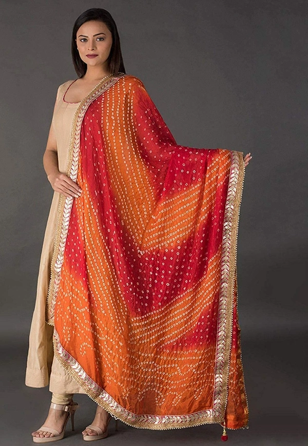 PK HUB PK MART  Women's Jaipuri Art Silk Bandhej Rajasthani Bandhani Dupatta with Gota patti border - FREE SIZE, Multicolor