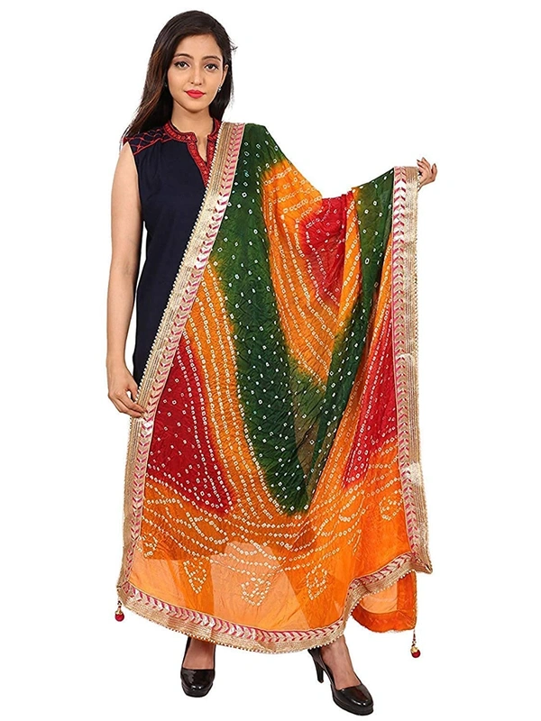 PK HUB PK MART  Women's Jaipuri Art Silk Bandhej Rajasthani Bandhani Dupatta with Gota patti border - FREE SIZE, Multicolor