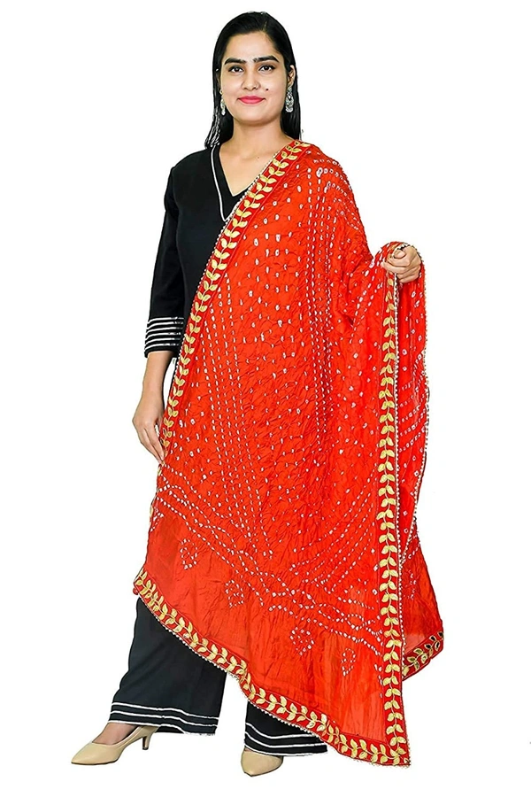 PK HUB PK MART  Women's Jaipuri Art Silk Bandhej Rajasthani Bandhani Dupatta with Velvat border - FREE SIZE, Red
